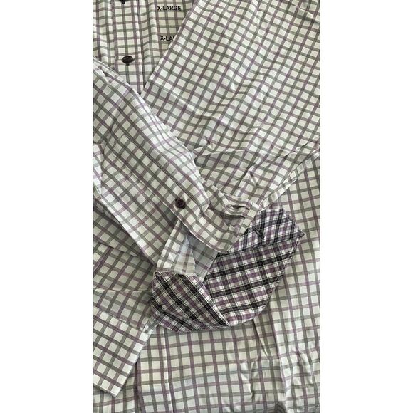 New JHane Barnes XL Men Slim Fit Purple Checkered Plaid Collar Button Up Shirt 3 - Picture 7 of 8